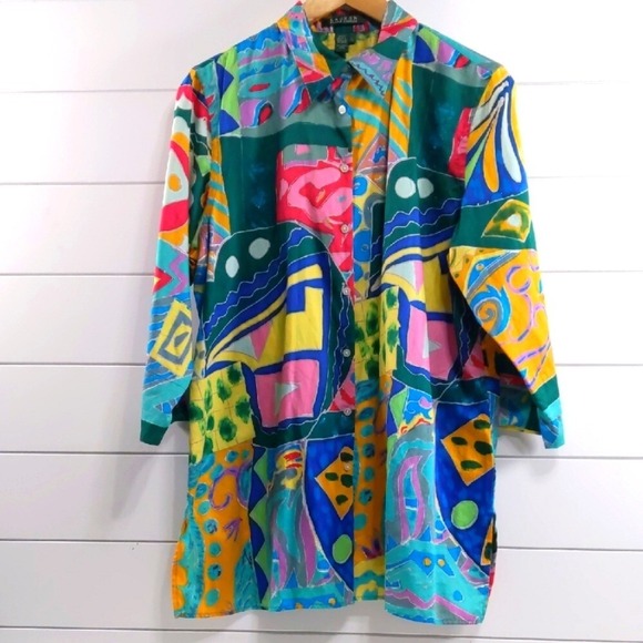Ralph Lauren Tops - Vintage Lauren Ralph Lauren Women's Cotton Abstract Lightweight Shirt EUC Size L